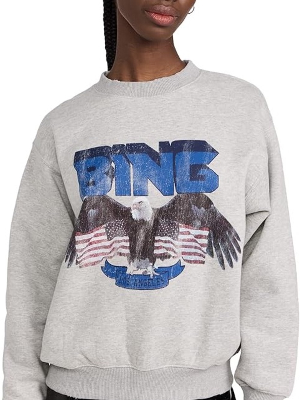 Anine Bing Gray Graphic Eagle Crewneck Sweater
